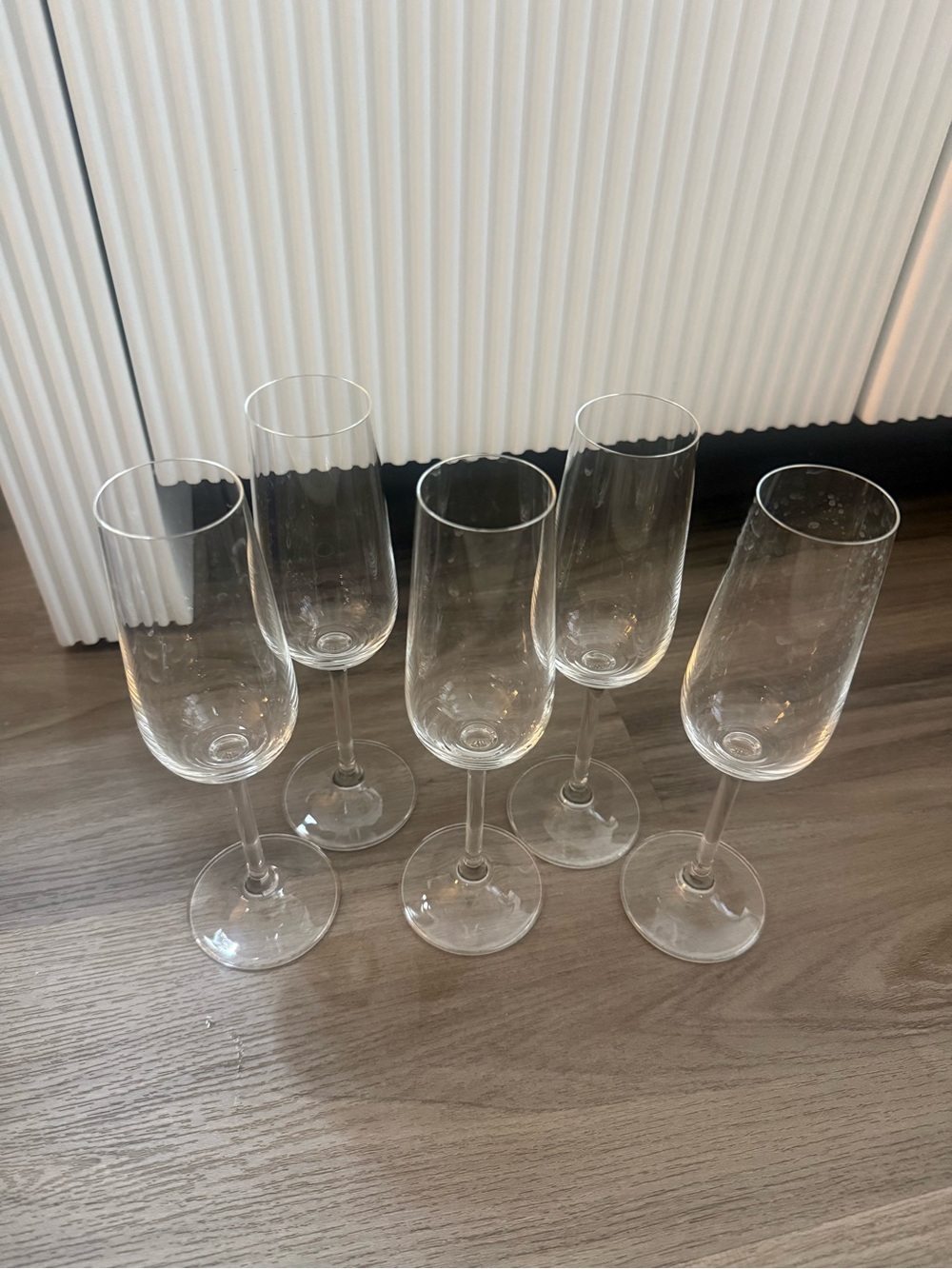 Set of 5 Clear Crystal-Style Champagne Flutes 9” Elegant Stemware